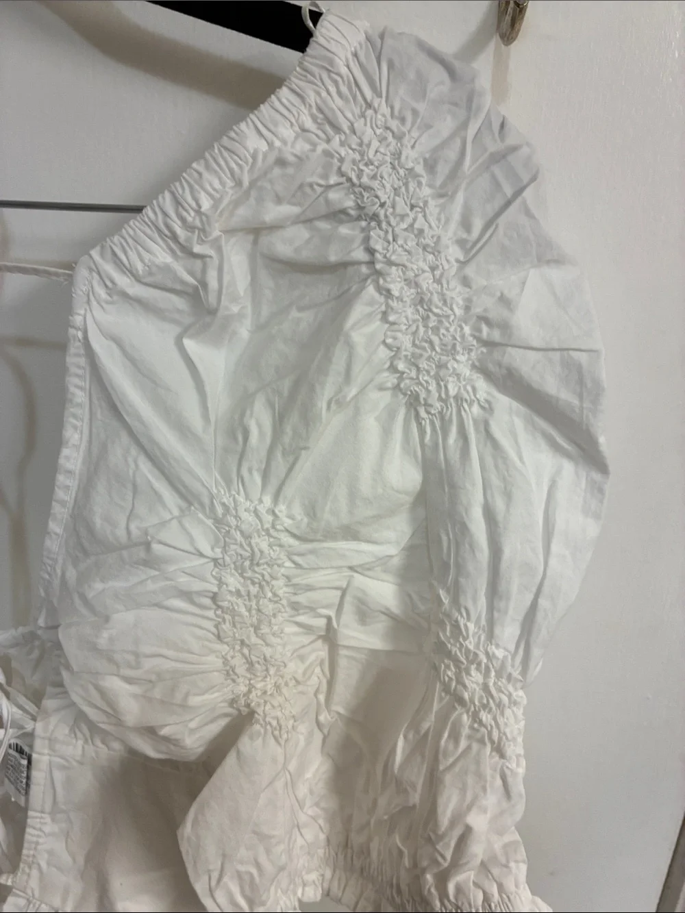NWT-Zara White Puff Sleeve Tie-Front Crop Top-Sz L
